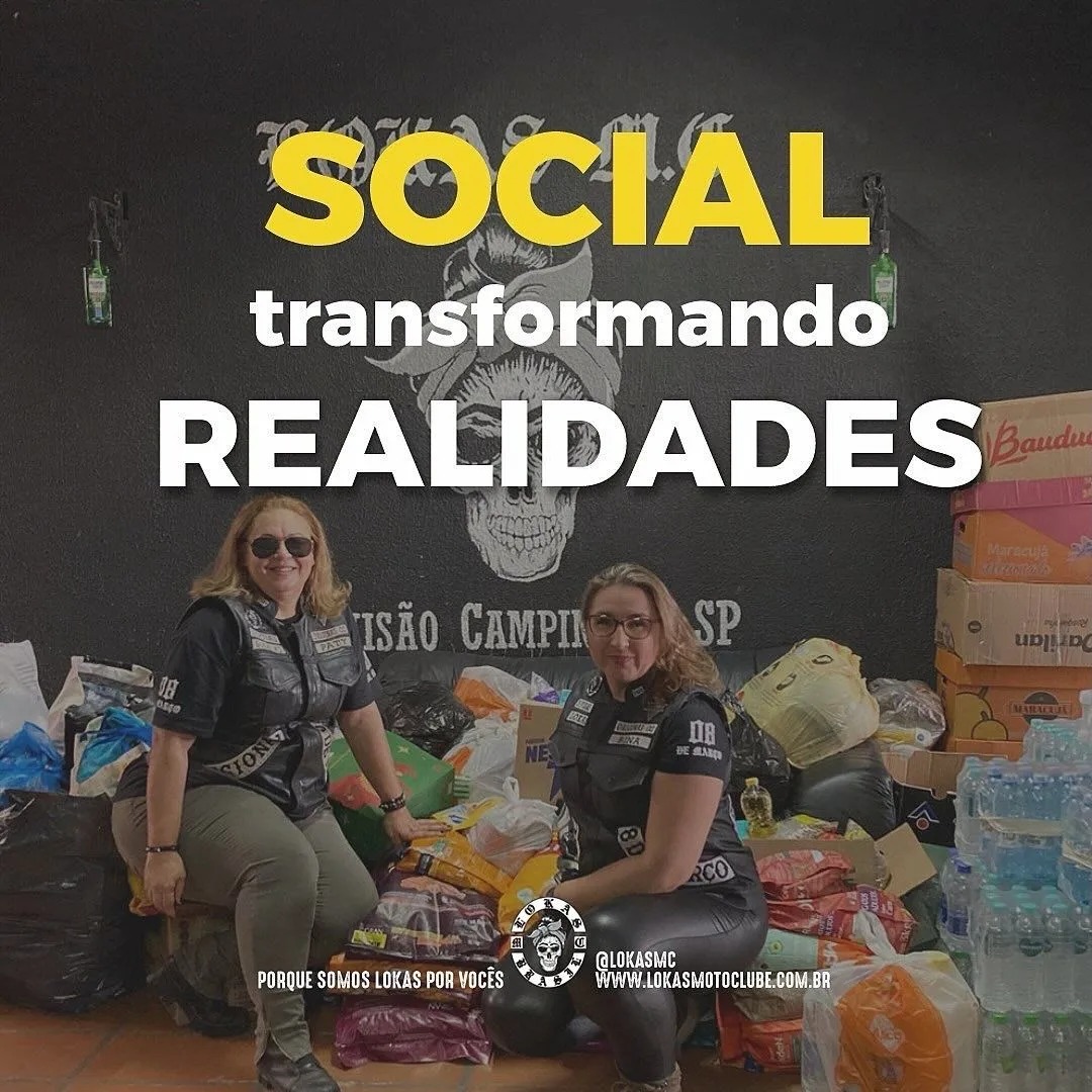 Integrantes do LOKAS MC em ação social, com alimentos e mantimentos arrecadados